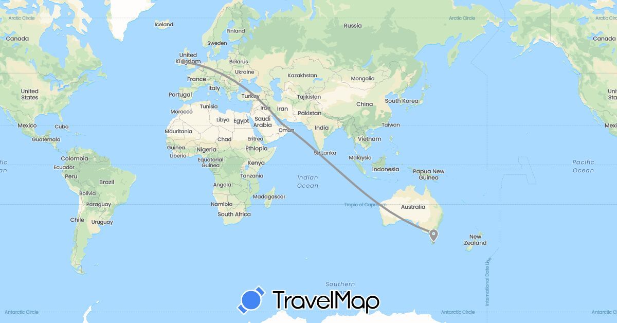 TravelMap itinerary: driving, plane in United Arab Emirates, Australia, Ireland (Asia, Europe, Oceania)